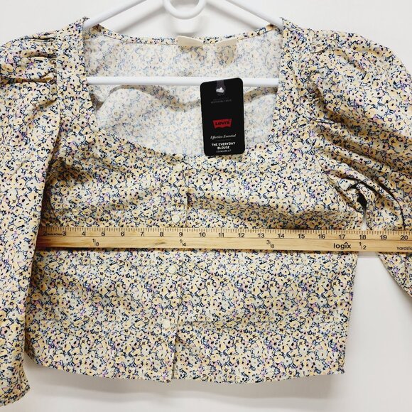 Levi's Floral Cropped Top Women's Size S Beige Square Neck Puff Sleeves - Picture 7 of 11